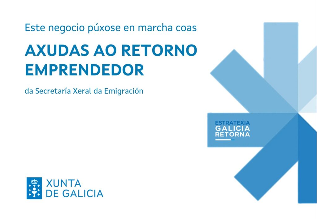 logotipo "Axudas ao retorno emprendedor"  da Secretaría Xeral da Emigración da Xunta de Galicia - Estratexia Galicia Retorna