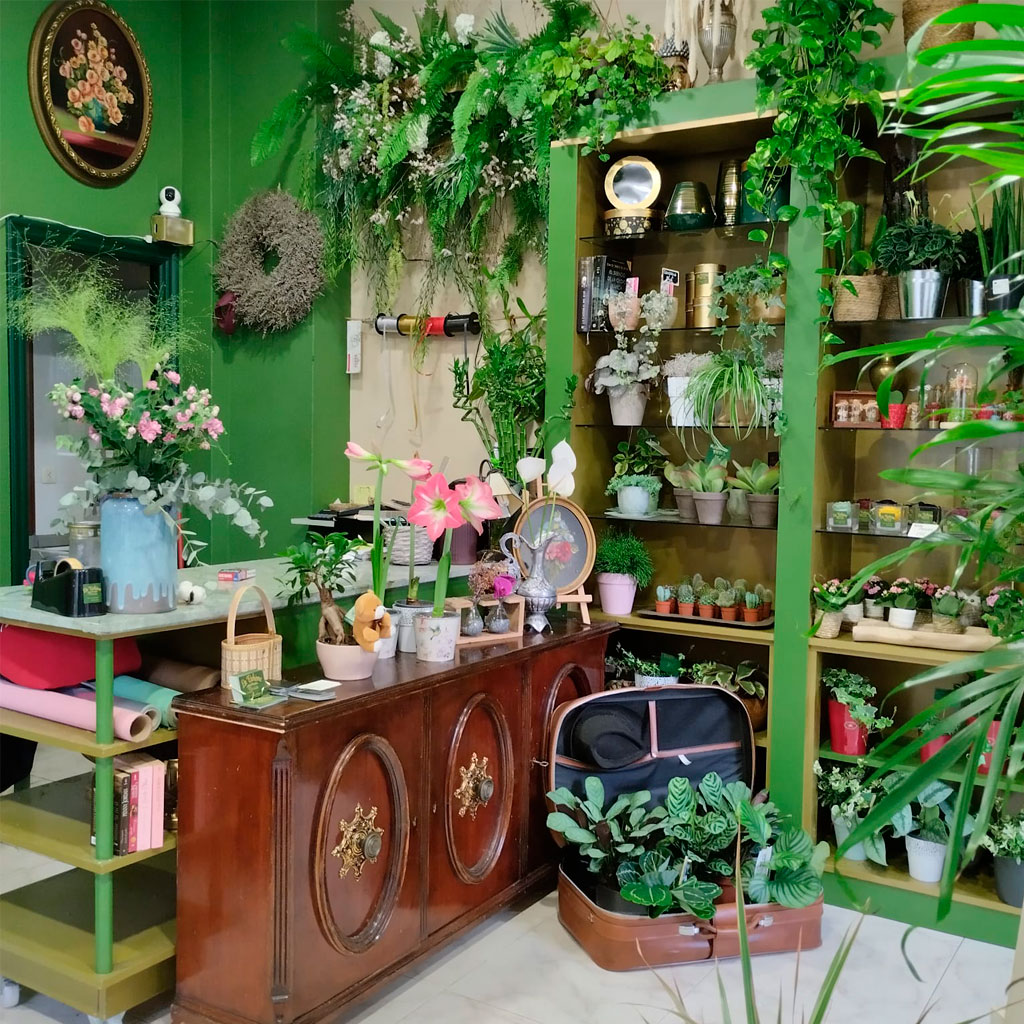 interior de la floristería la boheme en vigo con flores y plantas a la venta