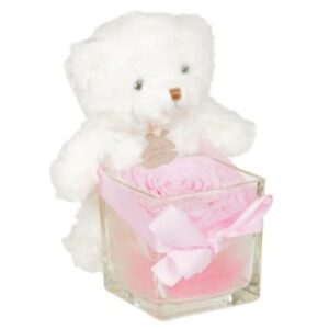 rosa eterna con oso de peluche rosa